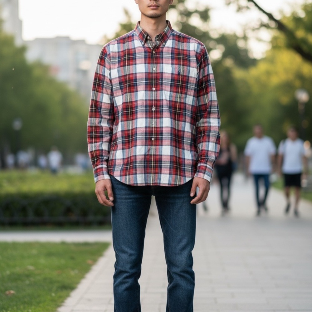 Ralph Lauren Men's Red and White Plaid Shirt